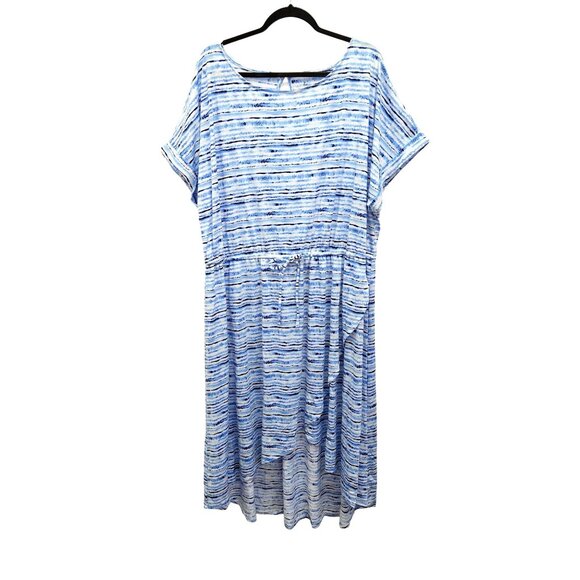Just Be Womens Blue & White Striped Dress 3X Polyester Spandex Short Sleeve 4184 - Picture 1 of 10